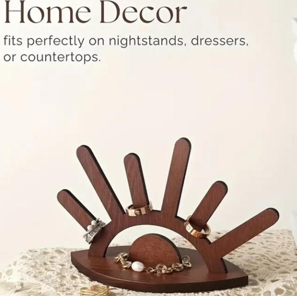 Evil Eye Boho/Bohemian Wood/Wooden Jewelry Display Stand/Ring Holder Organizer - Picture 4 of 14